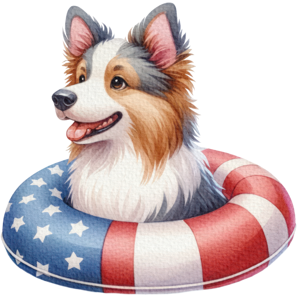 American Shepherd in America flag rubber ring adorable watercolor isolate png