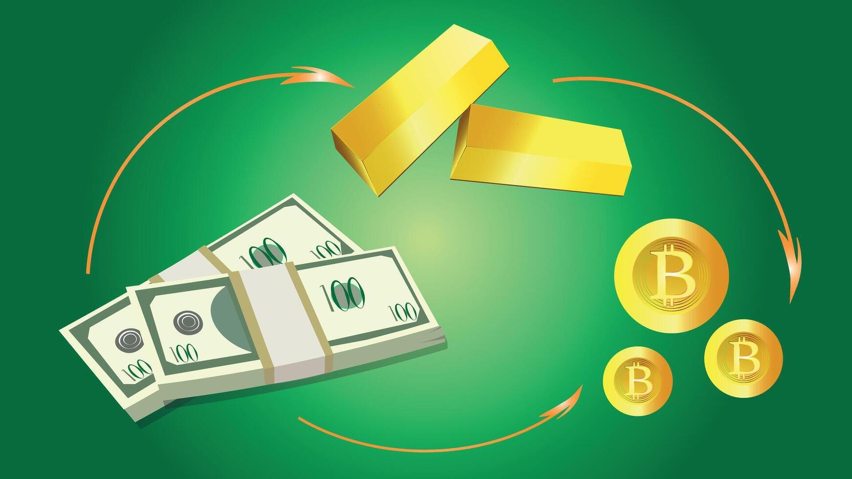 Dollar investing in bitcoin - a groove of investing and earning profits and income from investing. vector
