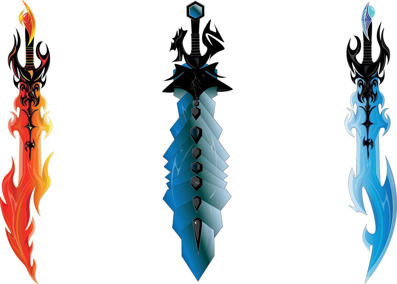 Three swords of power. Sword art of strenght. A world of fantasy and magic. vector