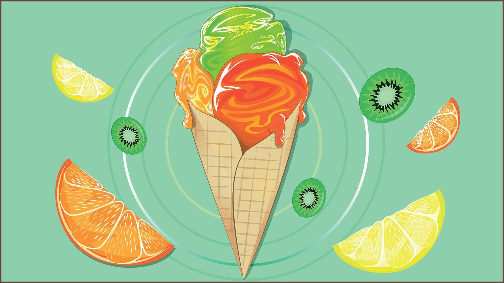 A delicious citrus flavoured ice cream cone. Yummy ice cream. vector