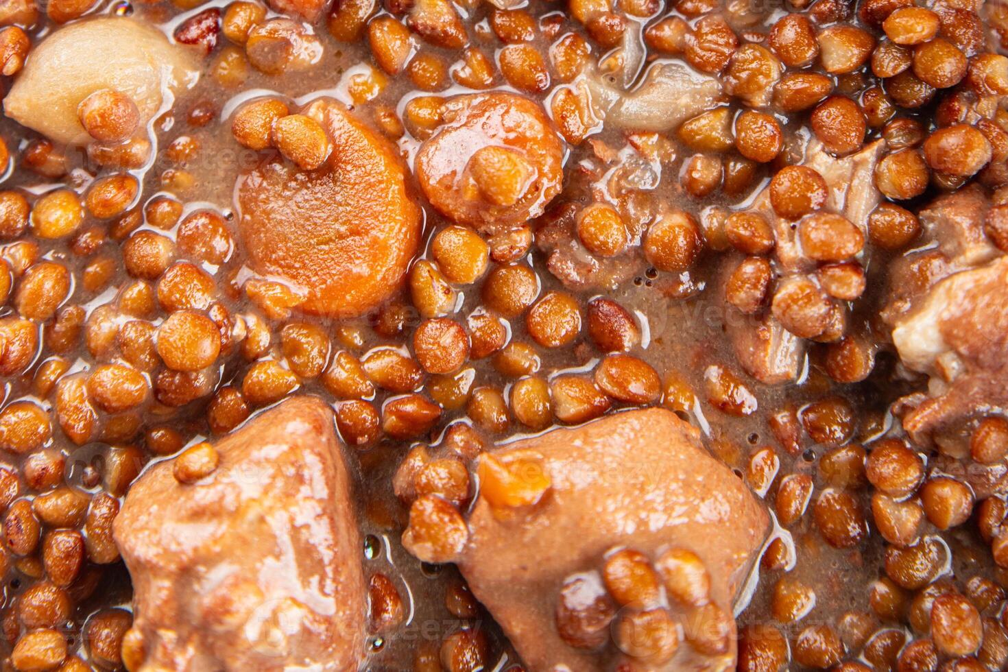 lentils with meat beef or pork fresh cooking appetizer meal food snack on the table copy space food background photo