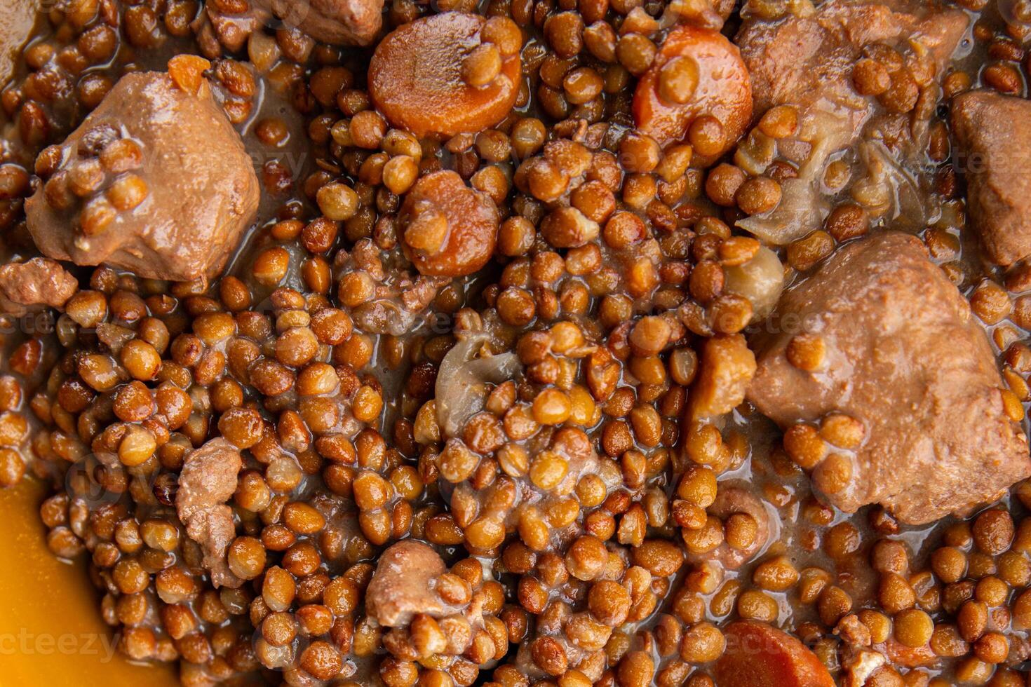 lentils beef meat or pork fresh meal food snack on the table copy space food background rustic photo
