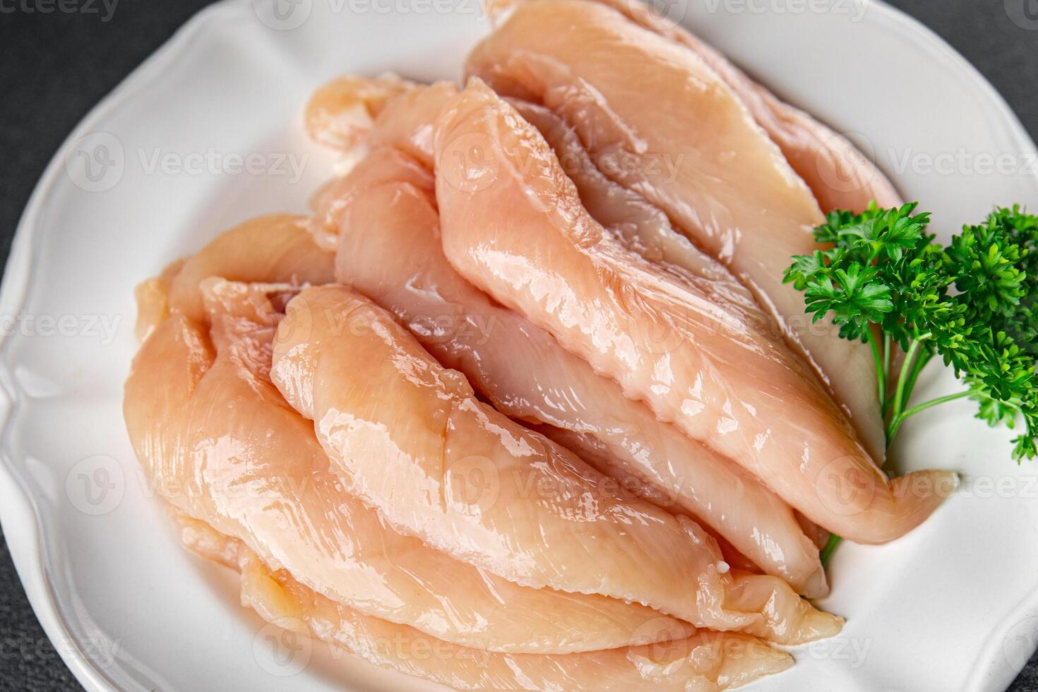 chicken meat raw aiguillettes fresh cooking meal food snack on the table copy space food background rustic photo