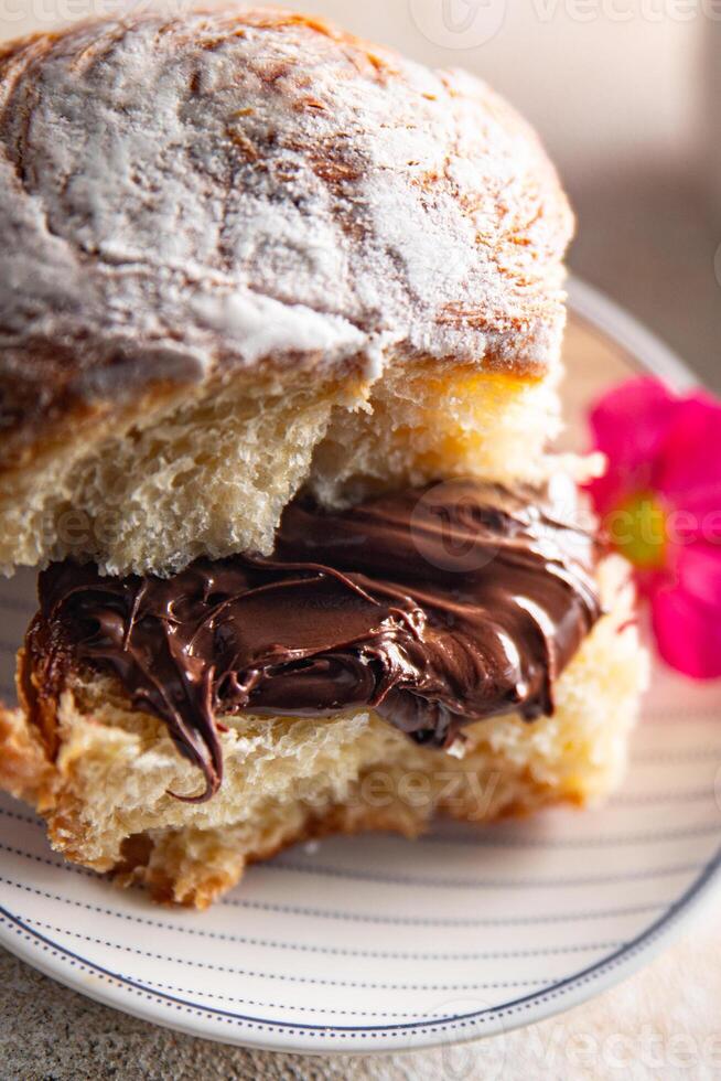 sweet bun chocolate spread fresh cooking appetizer meal food snack on the table copy space food background rustic top view photo
