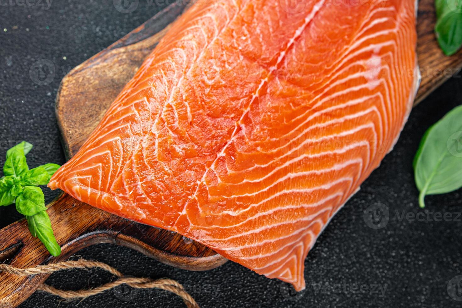 salmon fillet raw red fish seafood appetizer meal food snack on the table copy space food background rustic top view vegetarian food no met Pescetarian photo