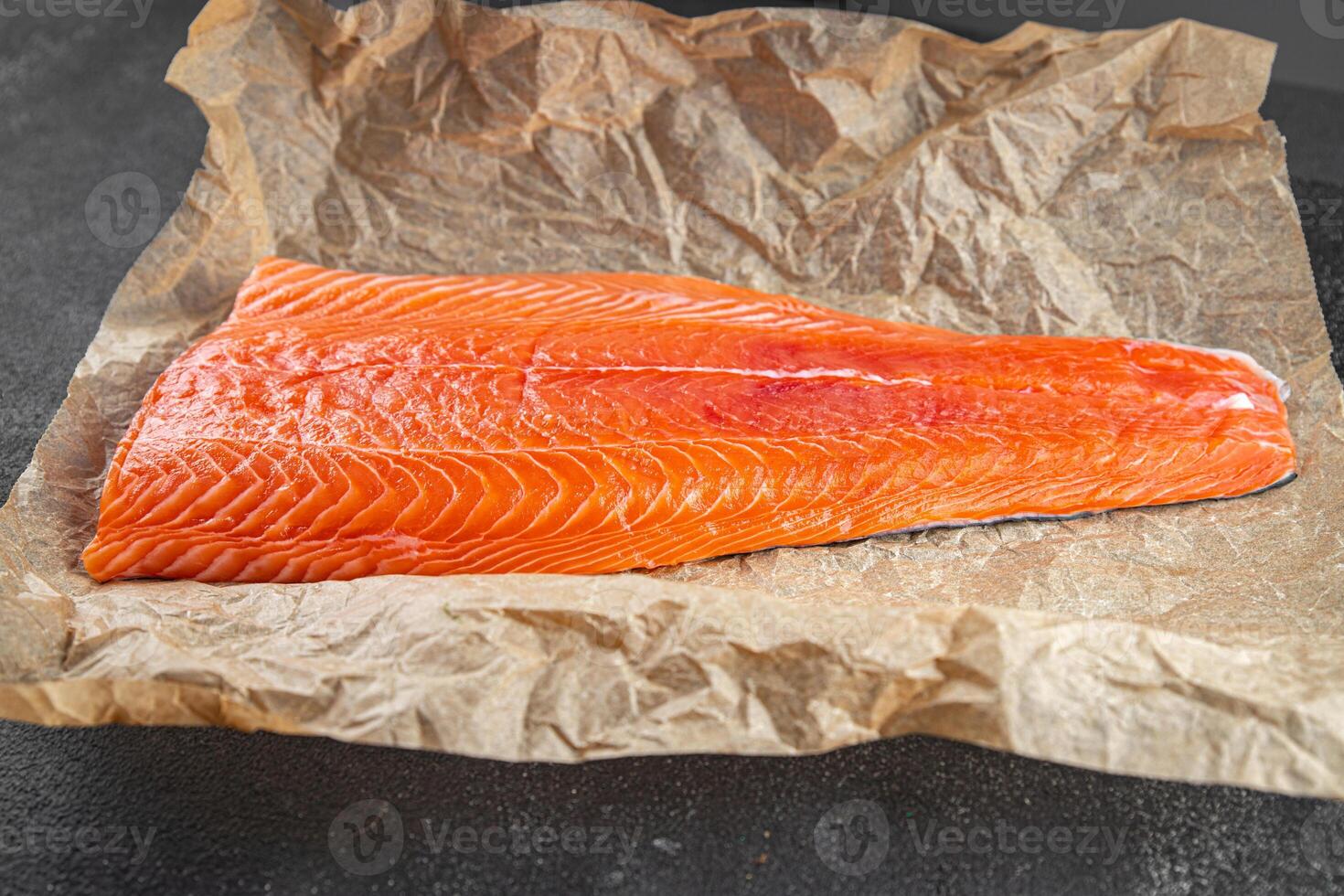 salmon fillet raw red fish seafood appetizer meal food snack on the table copy space food background rustic top view vegetarian food no met Pescetarian photo