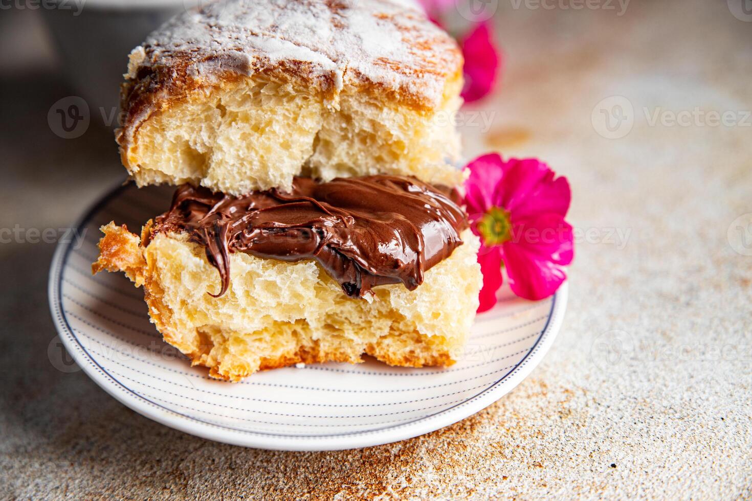 sweet bun chocolate spread fresh cooking appetizer meal food snack on the table copy space food background rustic top view photo