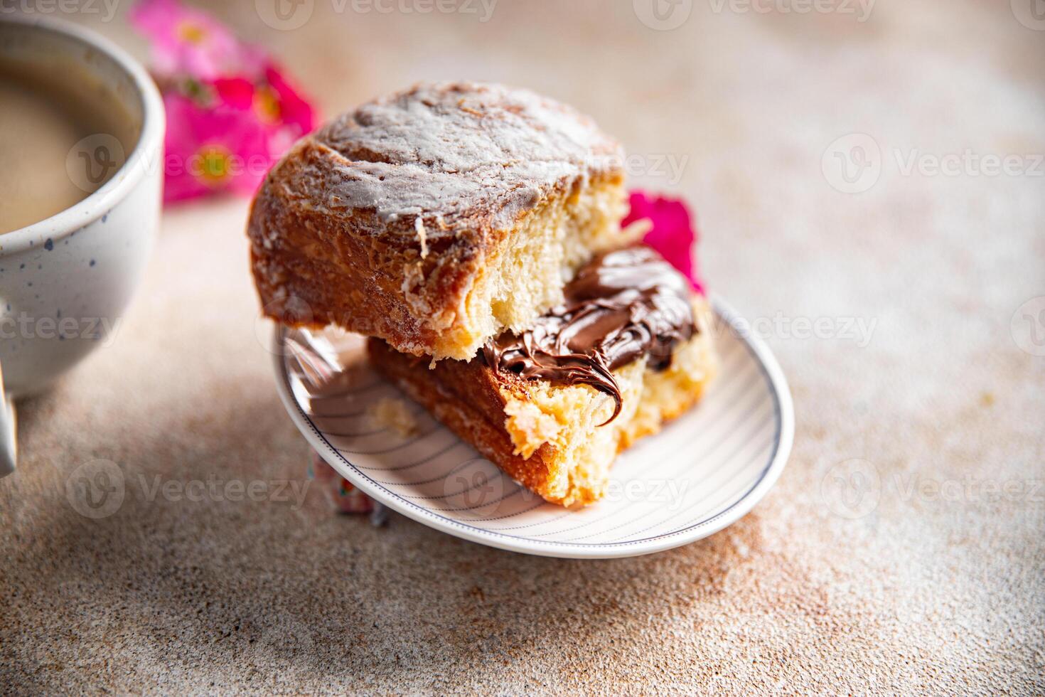 sweet bun chocolate spread fresh cooking appetizer meal food snack on the table copy space food background rustic top view photo