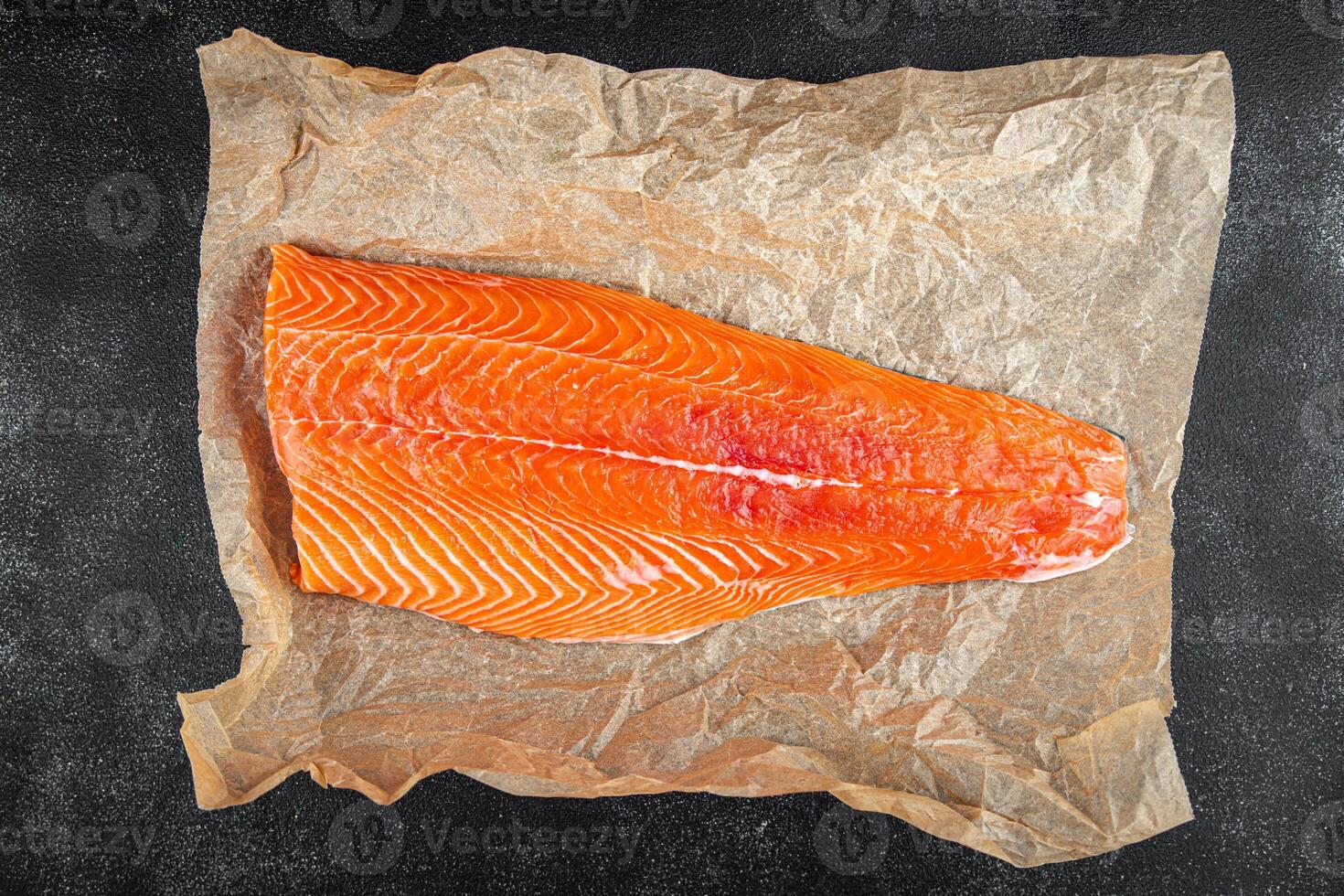 salmon fillet raw red fish seafood appetizer meal food snack on the table copy space food background rustic top view vegetarian food no met Pescetarian photo