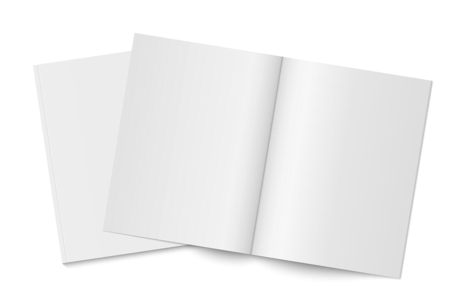 mockup of two white paperback magazines with transparent shadow vector