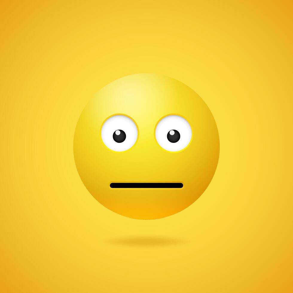 yellow neutral emoticon with opened eyes vector