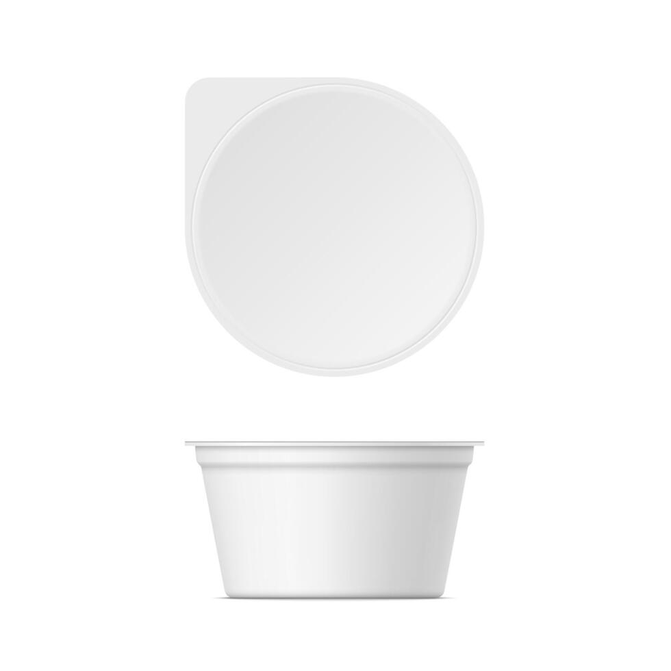 Mockup of plastic yogurt container with lid vector