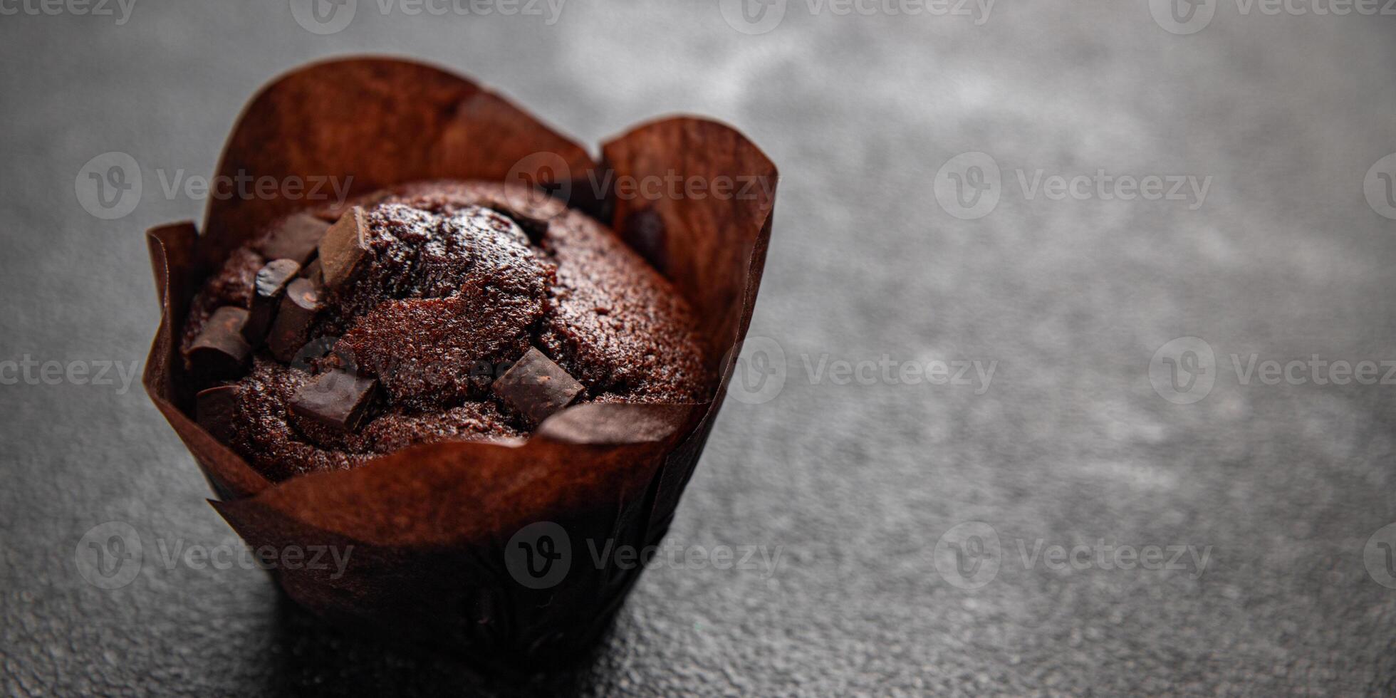 muffin chocolate sweet dessert cake appetizer meal food snack on the table copy space food background rustic top view photo