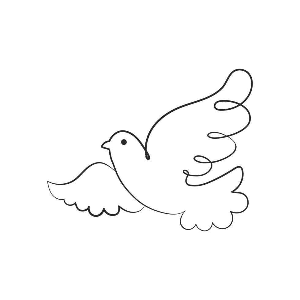 Line art, dove with branch, bird of peace. Black and white illustration, sketch, icon vector