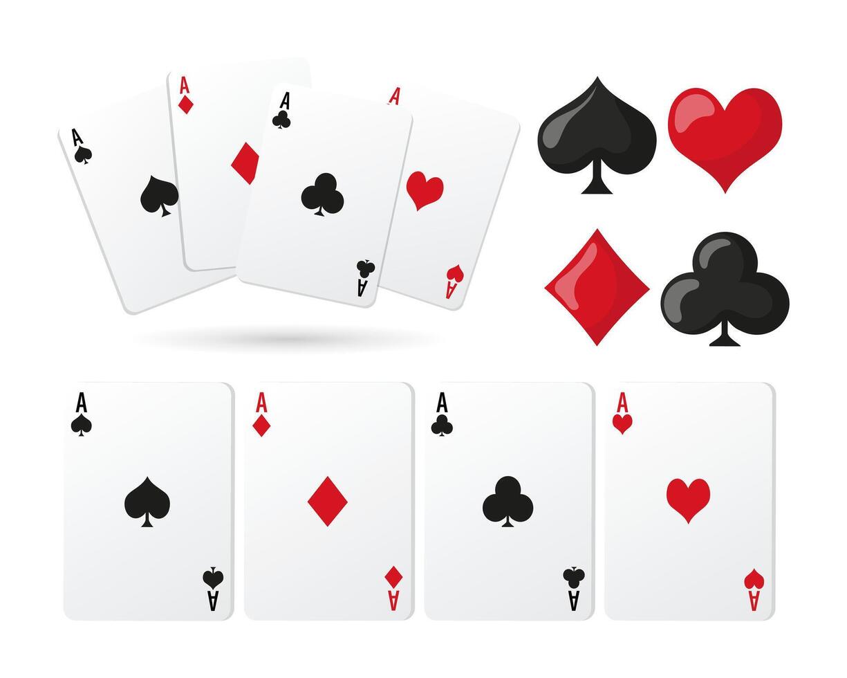 Set of playing cards, aces and suits icons. Illustration, casino background, vectorf playing cards, aces and suits icons. Illustration, casino background vector