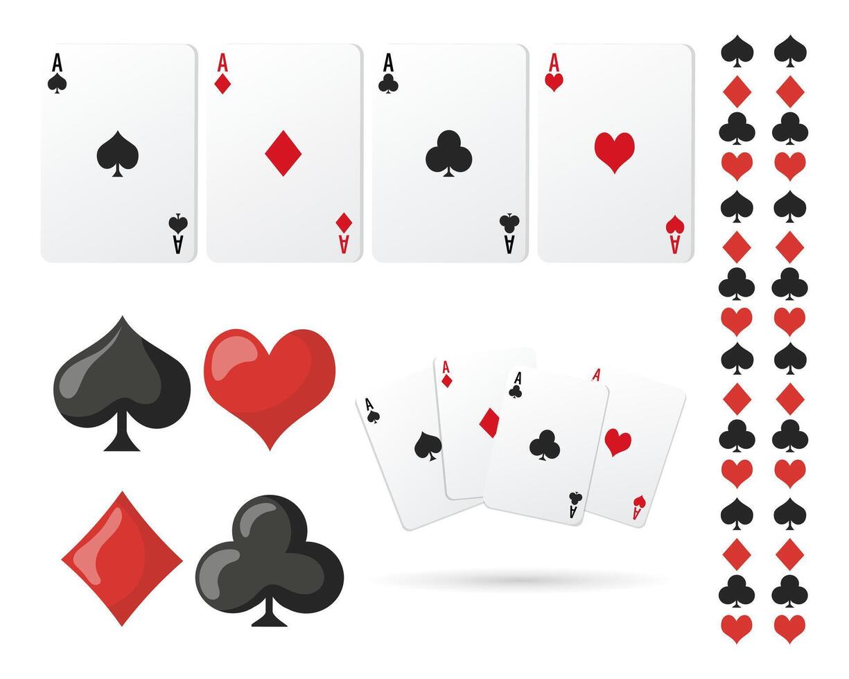 Set of playing cards, aces and suits icons. Illustration, casino background, vectorf playing cards, aces and suits icons. Illustration, casino background vector
