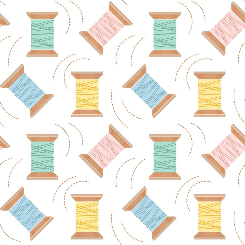 Seamless pattern, sewing spools of thread on a white background. Print, textile vector