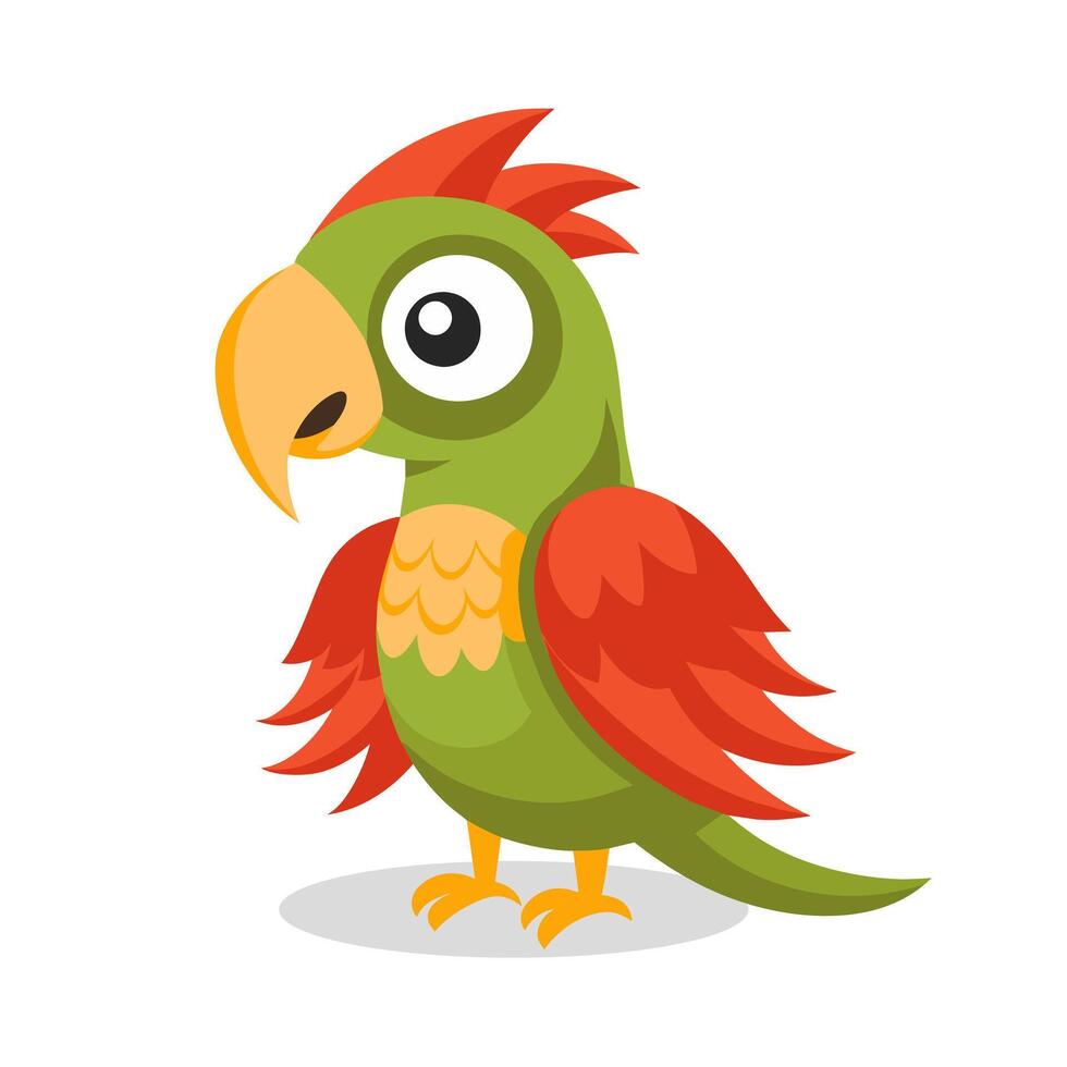 Cute baby parrot isolated on white background. Cute cartoon macaw bird. Illustration, print for children vector