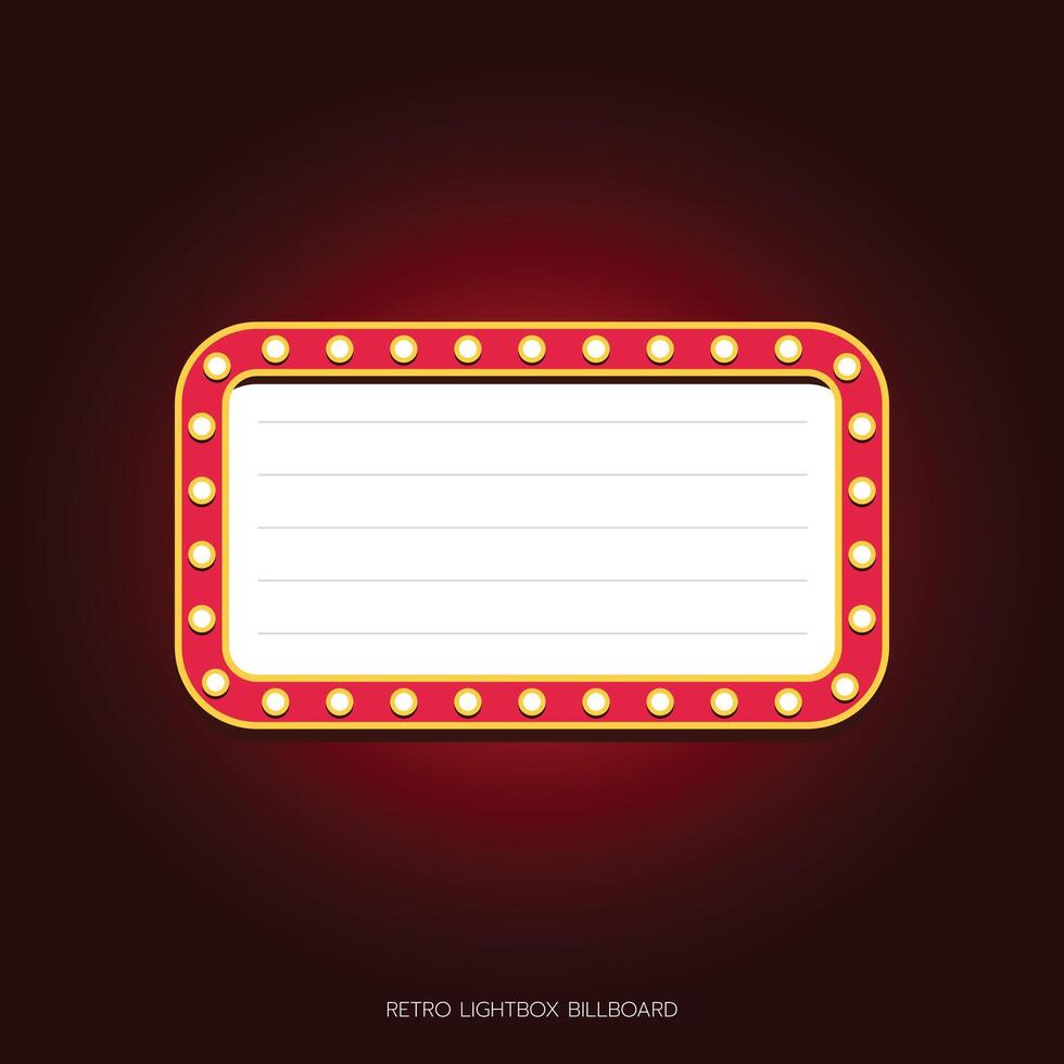 Retro lightbox billboard template, Rectangle banner advertising, promotion and sale signs. Movie theater light frames. vector