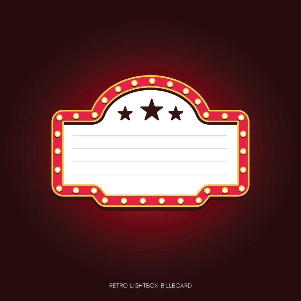 Retro lightbox billboard template, banner advertising, promotion and sale signs. Movie theater light frames. vector