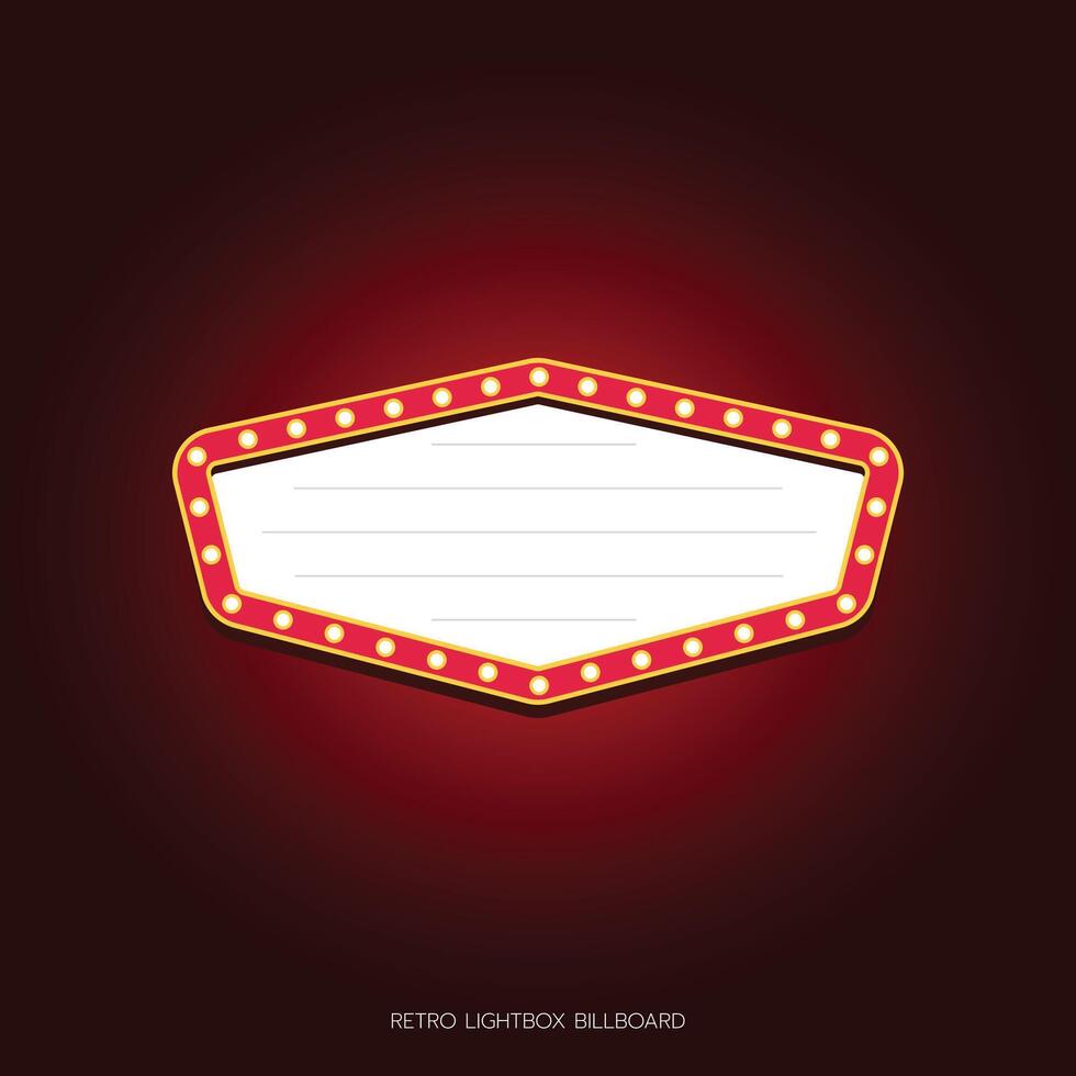 Retro lightbox billboard template, Hexagon banner advertising, promotion and sale signs. Movie theater light frames. vector