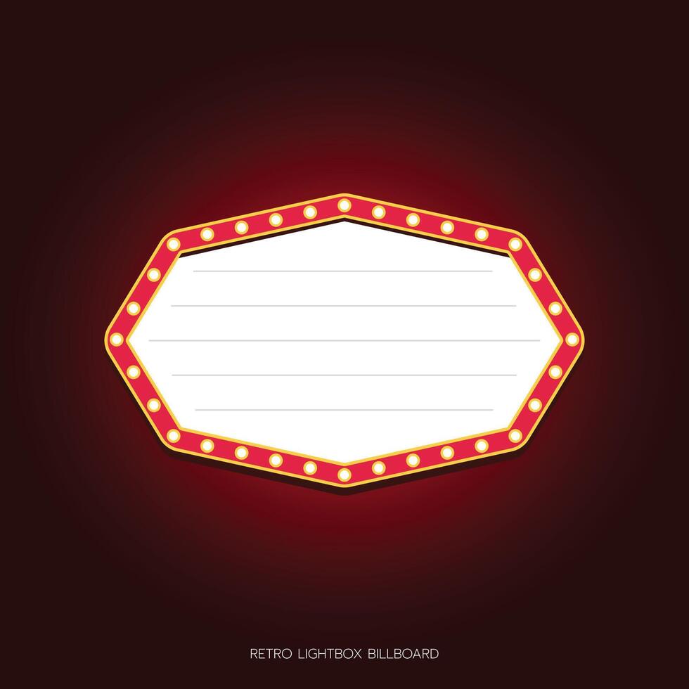Retro lightbox billboard template, Octagon banner advertising, promotion and sale signs. Movie theater light frames. vector