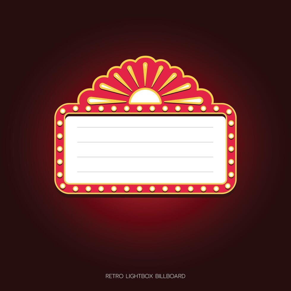 Retro lightbox billboard template, banner advertising, promotion and sale signs. Movie theater light frames. vector