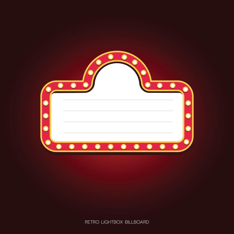 Retro lightbox billboard template, banner advertising, promotion and sale signs. Movie theater light frames. vector