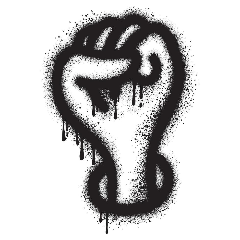 Spray Painted Graffiti fist hand icon Sprayed. graffiti fist power symbol with over spray in black over white. vector