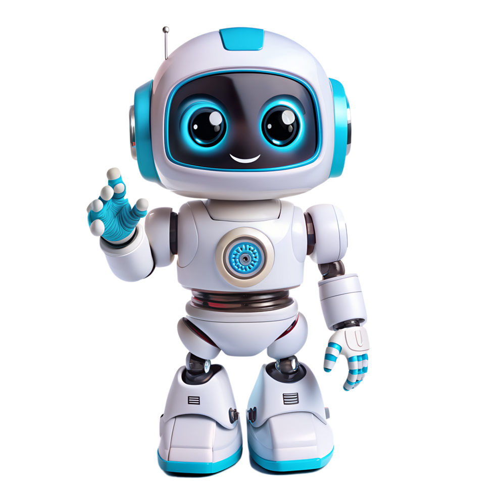 Futuristic cute robot android hand up on isolated background png