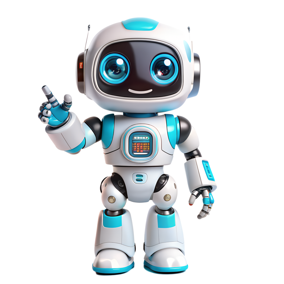 Futuristic cute robot android hand up on isolated background png
