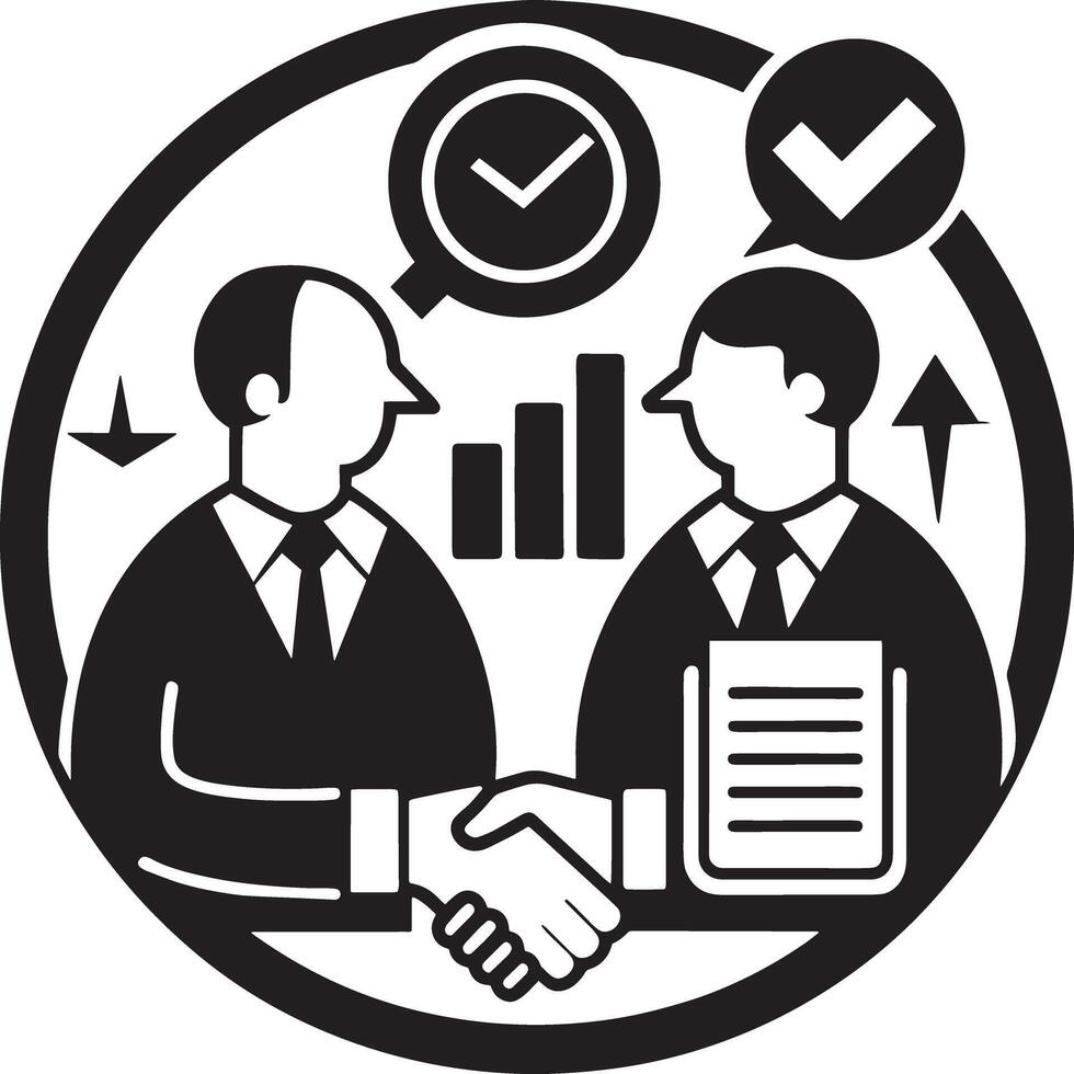 business people shaking hands illustration black and white vector