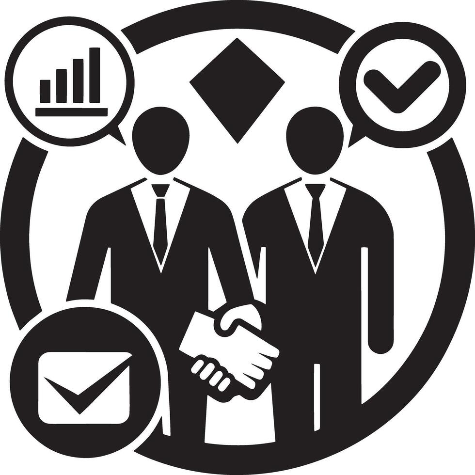 business people shaking hands illustration black and white vector