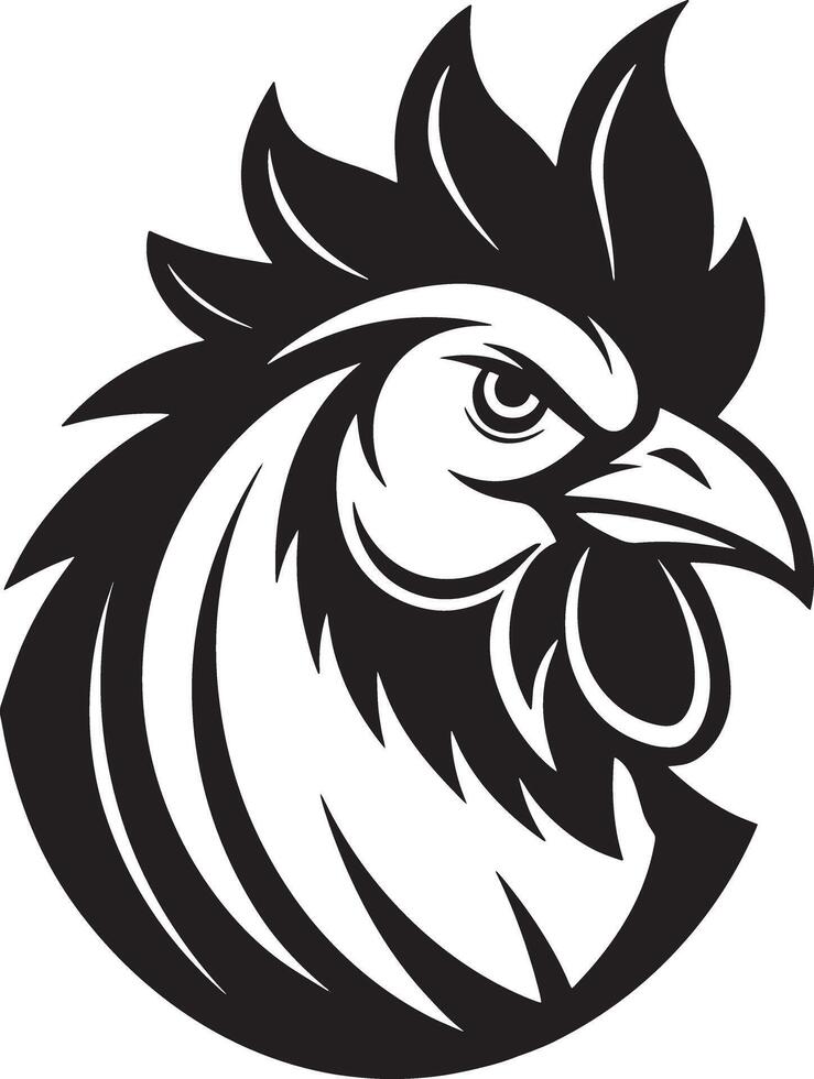 head of a rooster logo illustration black and white vector