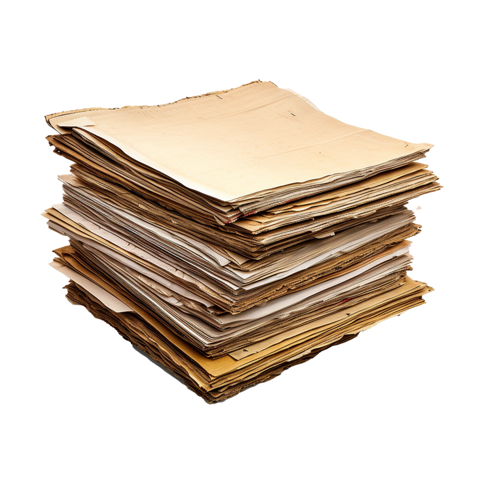 Old paper documents with a sheet of paper isolated on transparent background png