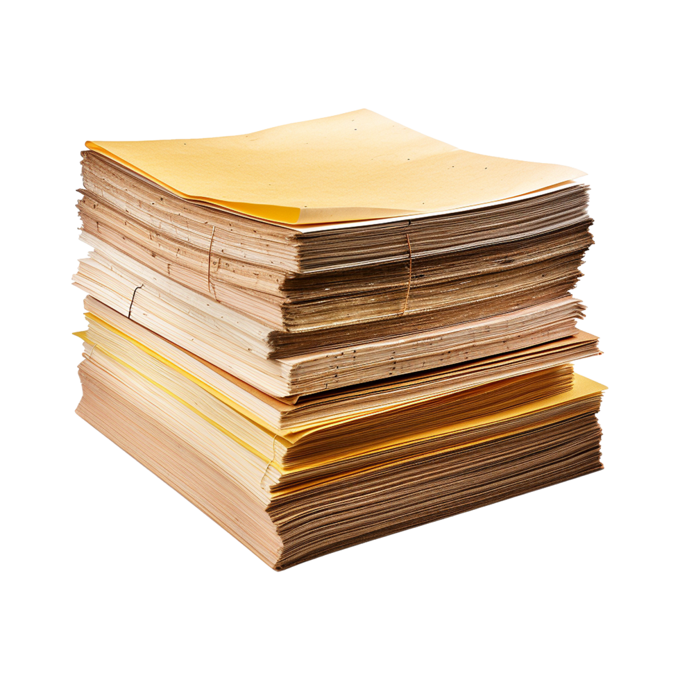Old paper documents with a sheet of paper isolated on transparent background png