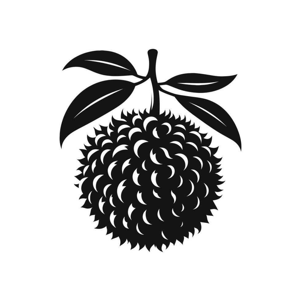 Elegant Black and White Lychee Fruit Silhouette - Perfect for Botanical Illustrations and Designs vector