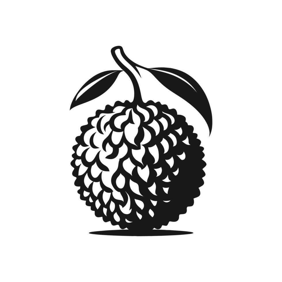 Silhouette Illustration of Lychee Fruit with Leaves - High-Quality Black and White Silhouette vector