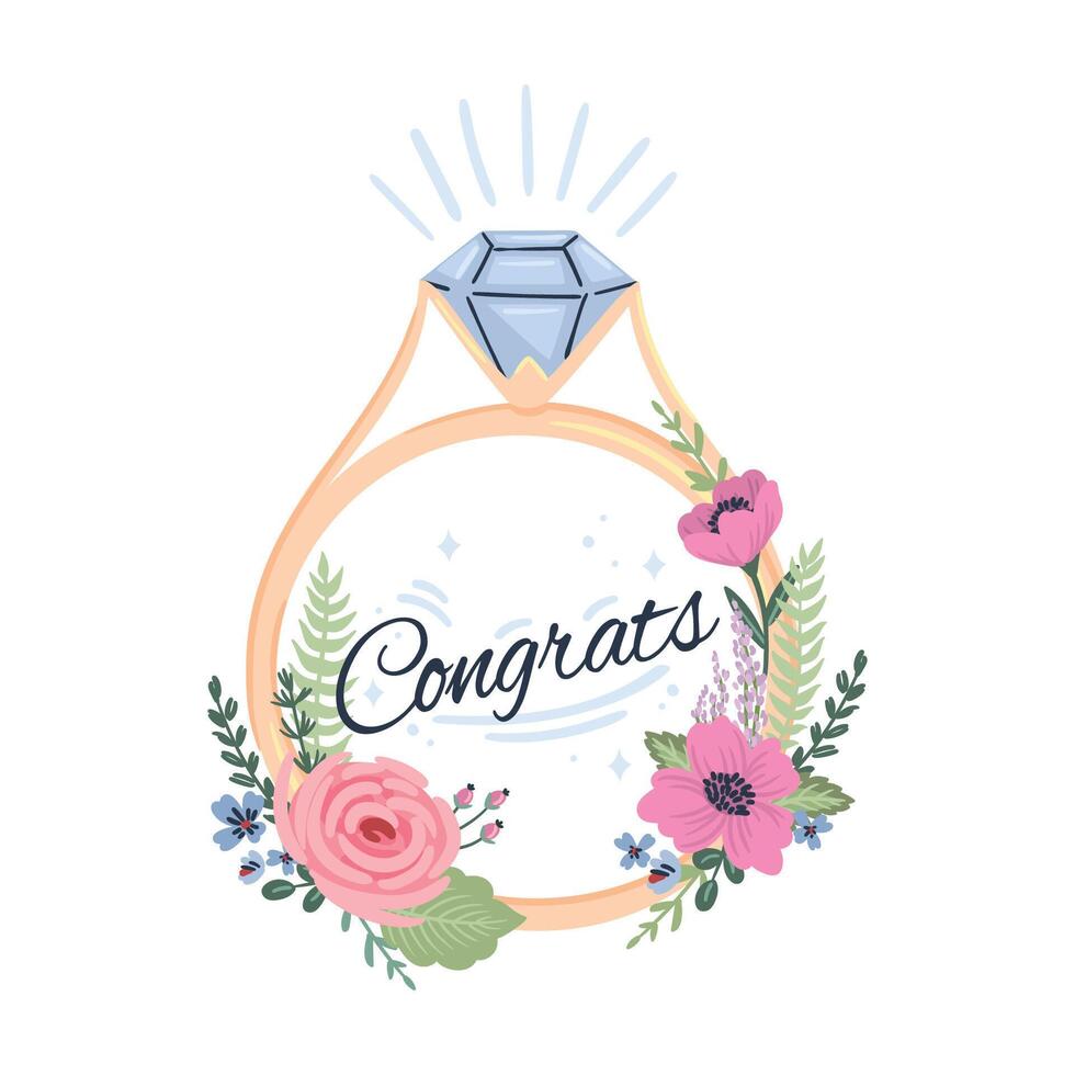 Wedding ring decorated with flowers. isolated illustration. Design element for wedding concept and other uses vector