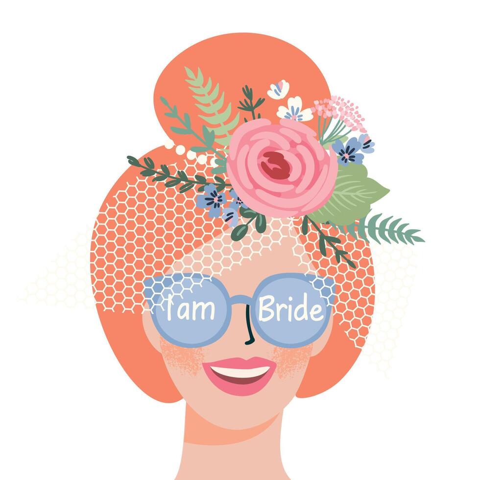 Portrait of cute bride. isolated illustration. Design element for wedding concept and other uses vector