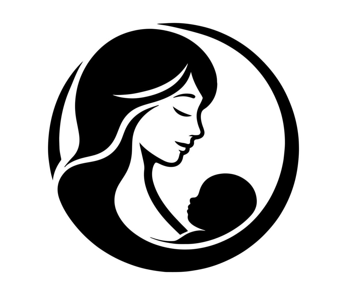Mother and baby logo silhouette design vector
