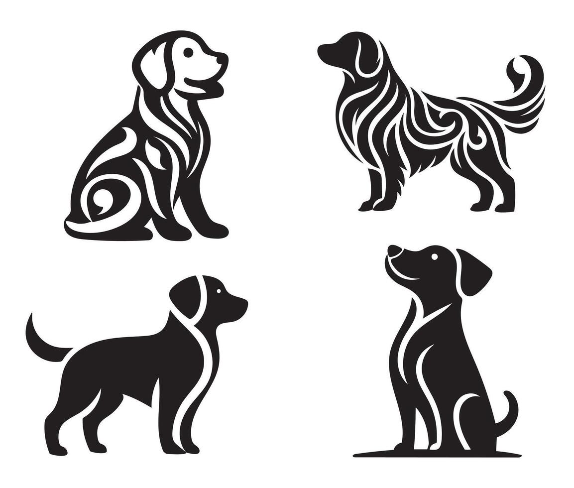 black silhouette of a dog isolated on a white background. vector