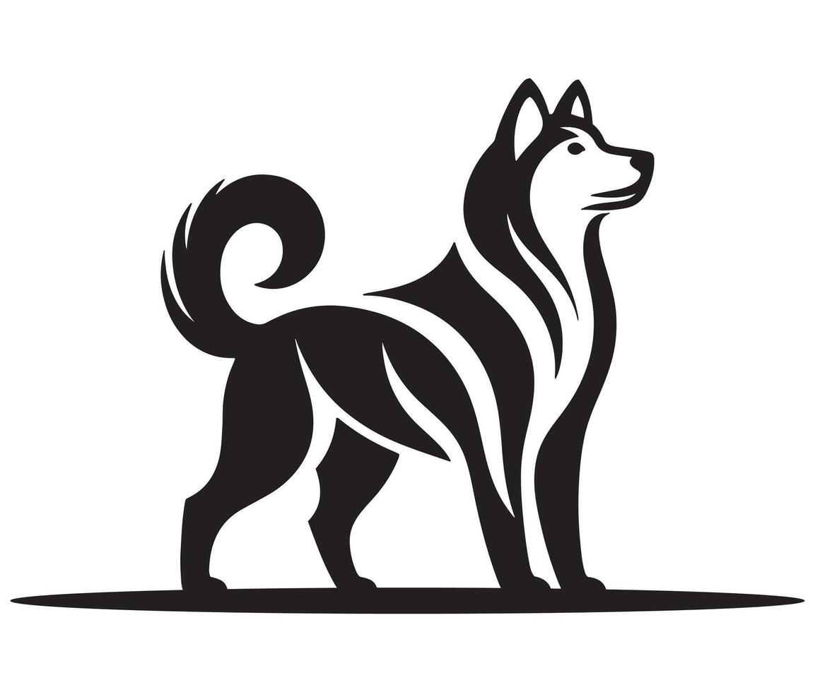 black silhouette of a dog isolated on a white background. vector