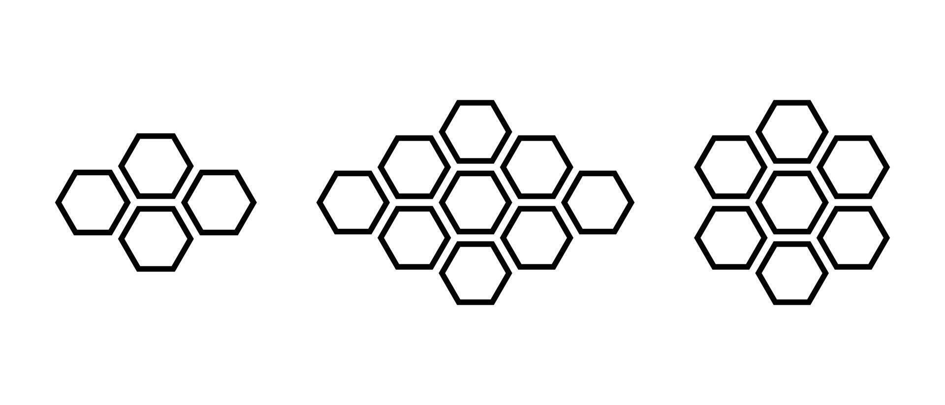 Honeycomb bee icon set in line style. Hexagonal beehive concept vector