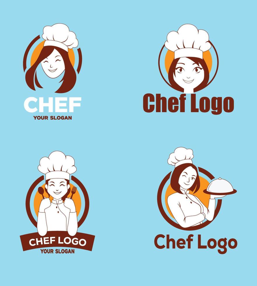 best female chef logo designs vector