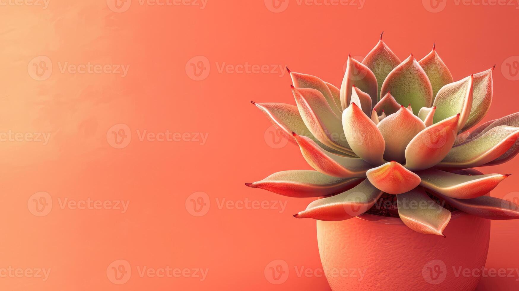 Elegant succulent plant in a pot on a serene pastel orange background, ideal for creative copyspace photo