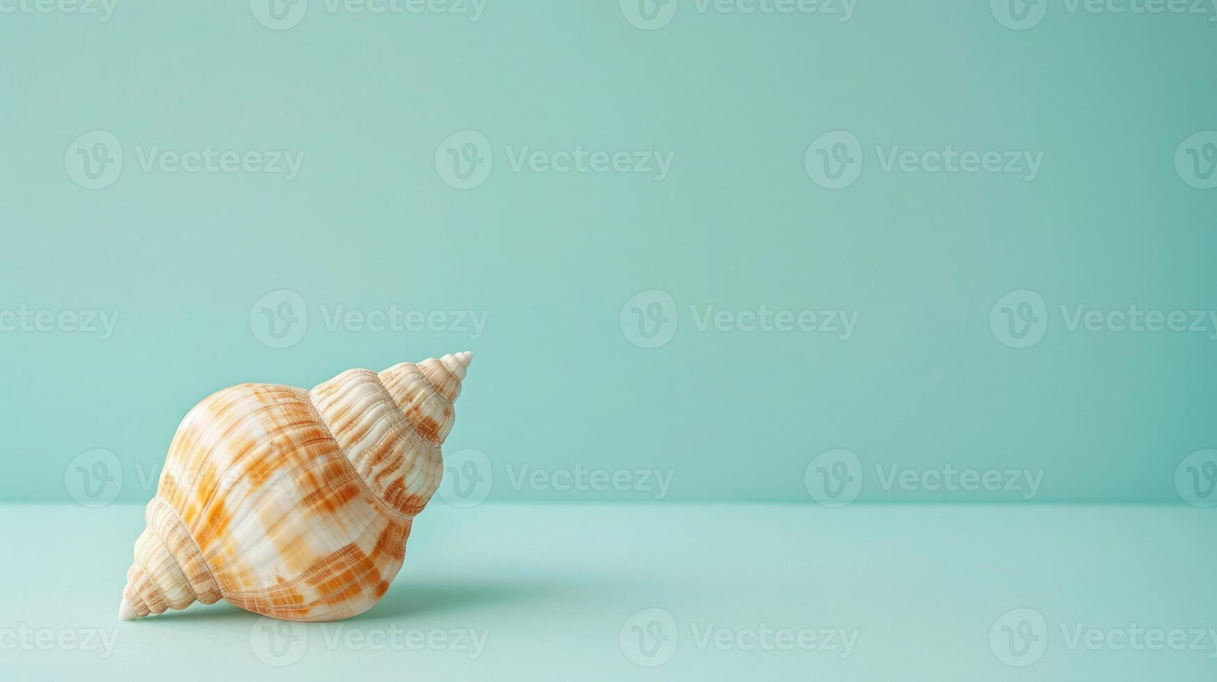Seashell on a pastel mint background with ample copyspace, evoking coastal tranquility photo