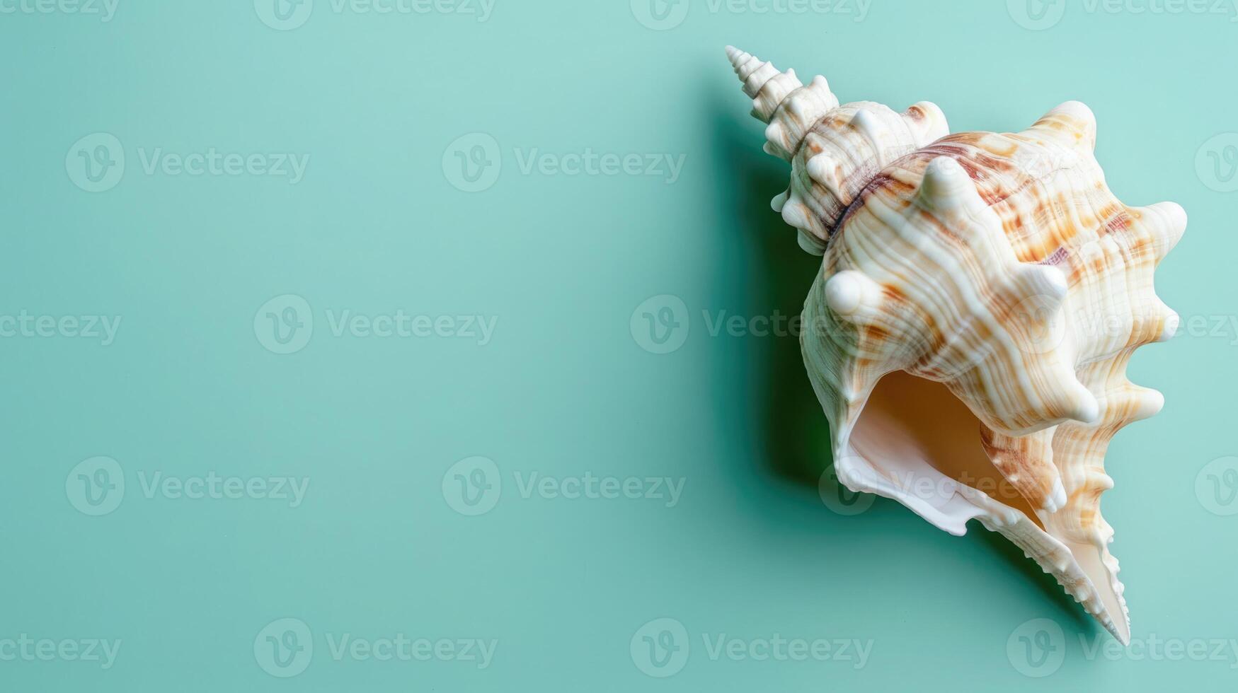 Artistic seashell on a pastel mint background with generous copyspace photo