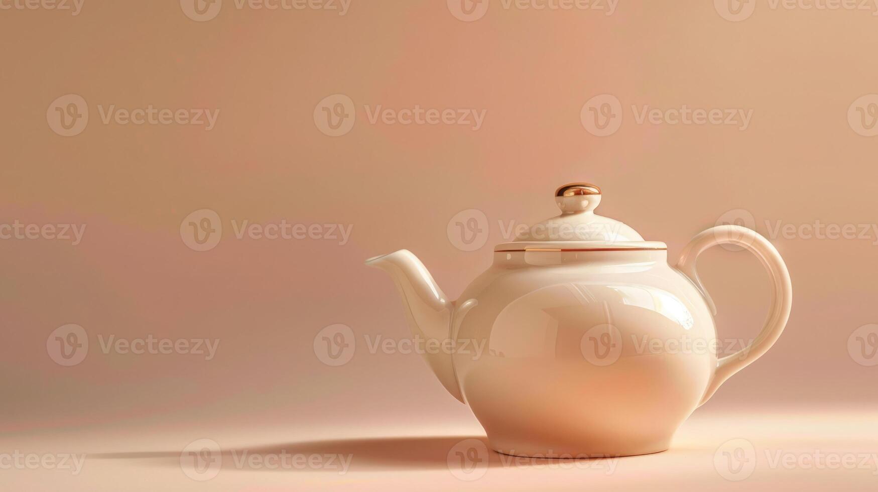 Elegant delicate teapot on a serene light apricot background, ideal for copyspace photo