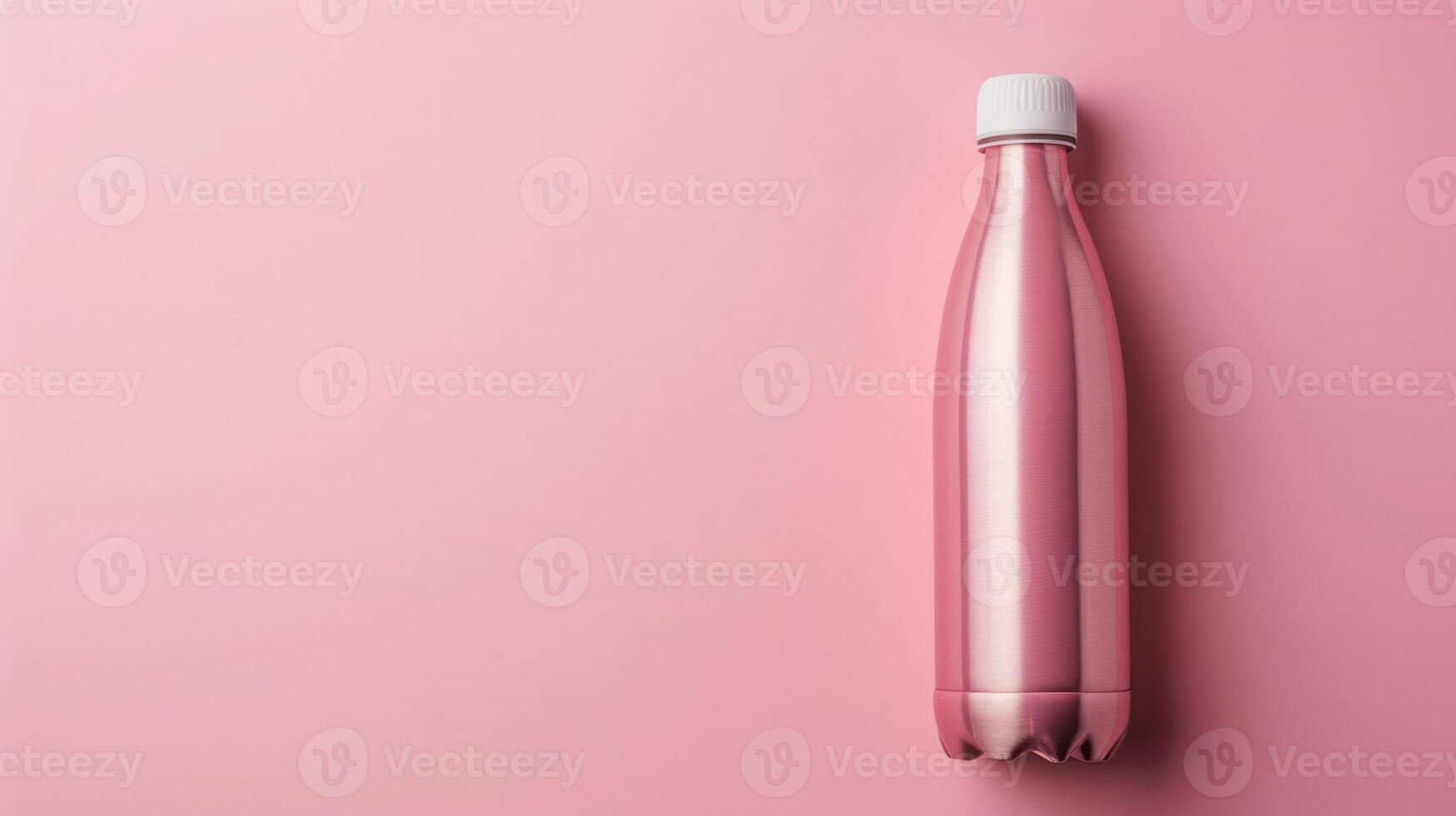 Stylish reusable water bottle on millennial pink background with ample copyspace, ideal for creative projects photo